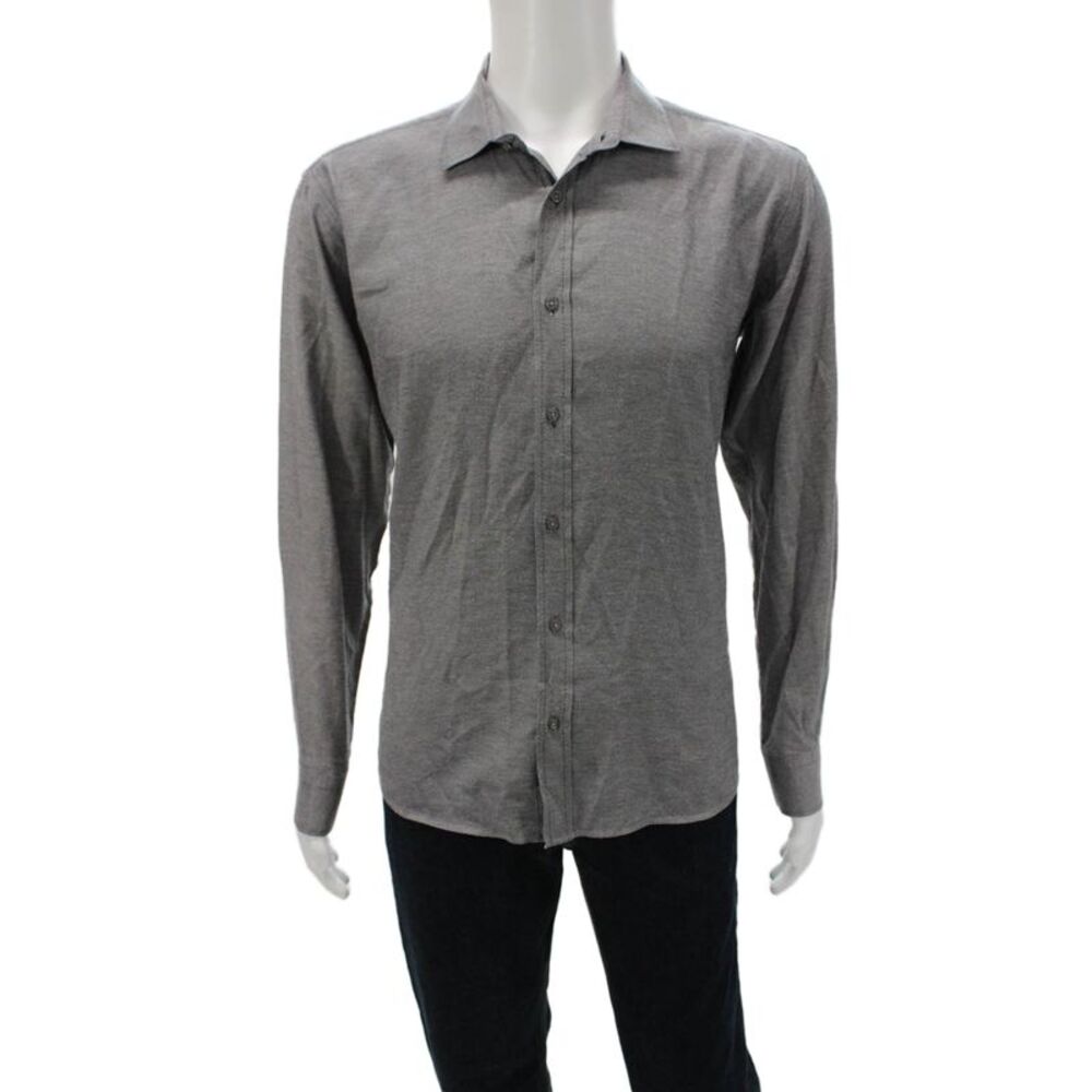 Elie Balleh Mens Gray Cotton Dress Shirt Button Up Long Sleeve Size L